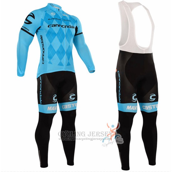 2016 Cycling Jersey Cannondale Blue and Black Long Sleeve and Bib Tight